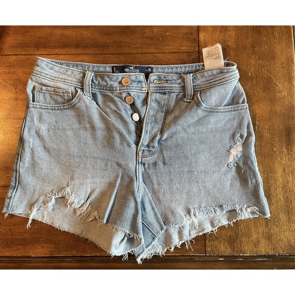 Hollister Denim Shorts Distressed Frayed Hem High Rise Mom Jean Size 3/26